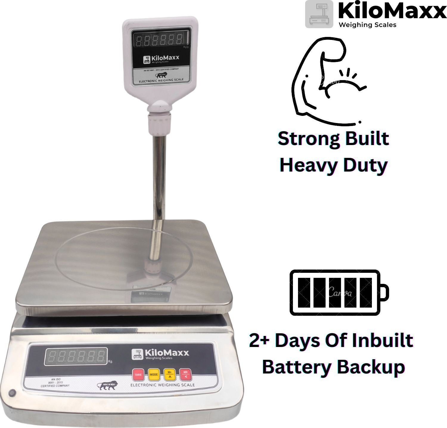 Image of KiloMaxx KM-23, 50kg Weight Scale Front & Green Pole Display Multipurpose Weighing Scale