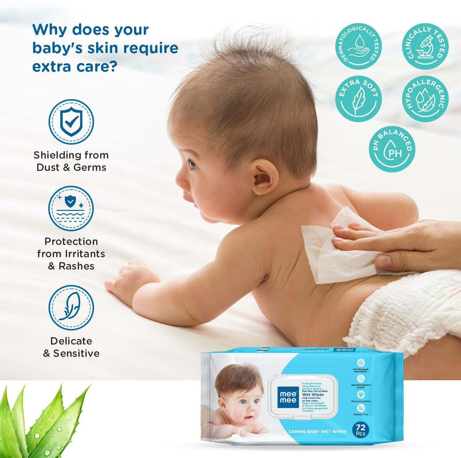 Image of MeeMee Soft Cleansing Baby Wet Wipes with Lid 72pcs (pack of 4)