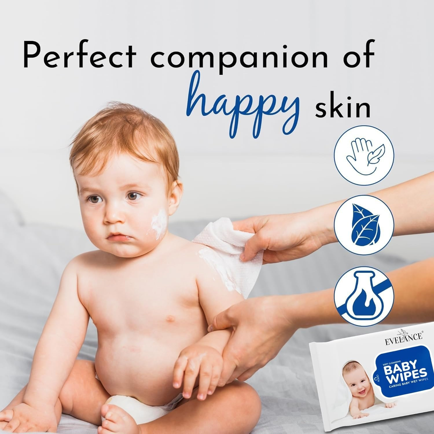 Image of EVELANCE Caring Baby Wet Wipes with lid & Aloe Vera Extract| 72 Pieces|Pack Of 18