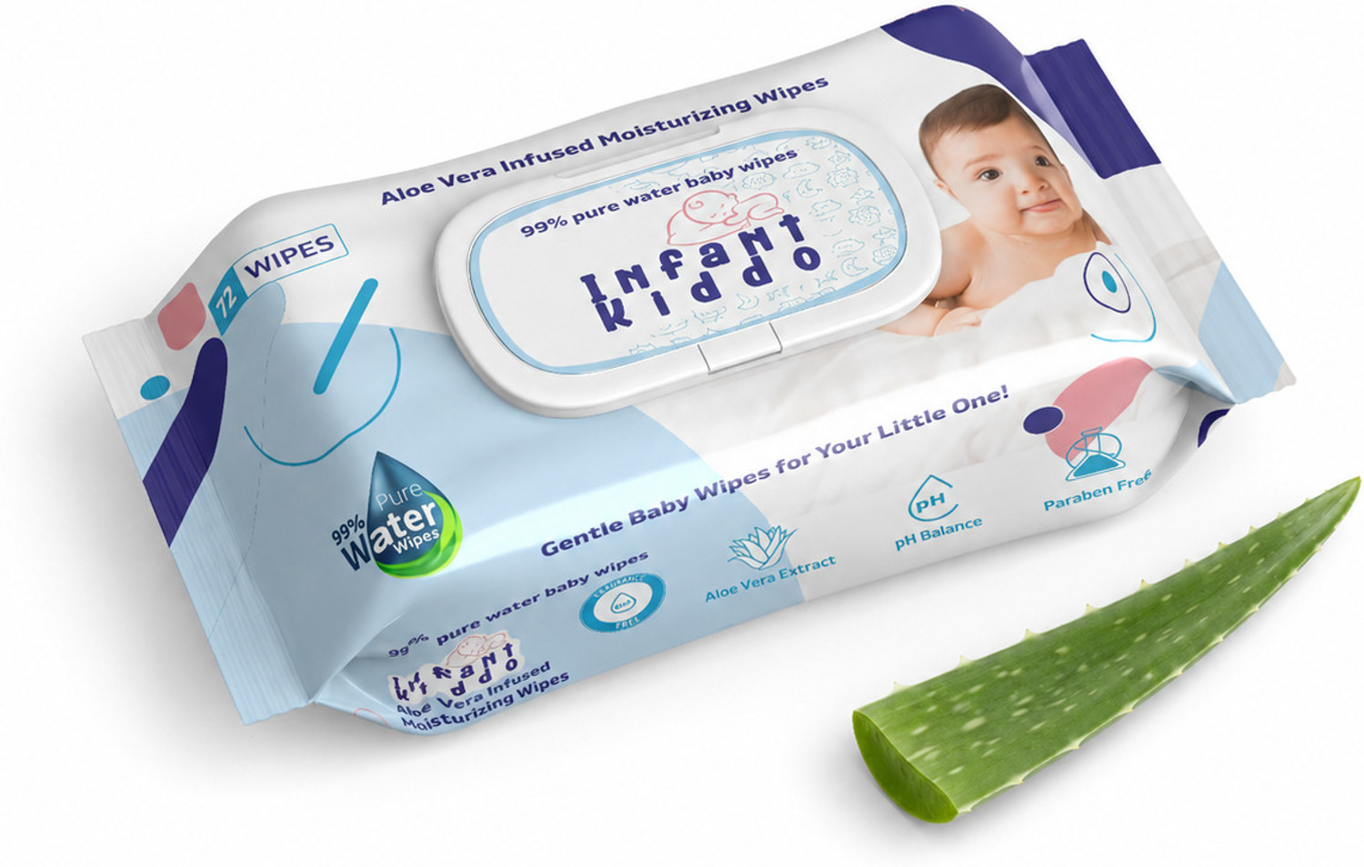 Image of Infant Kiddo Paraben Free Infused Moisturizing Baby Wipes with vitamins inchE inch& Alovera Pack of 1