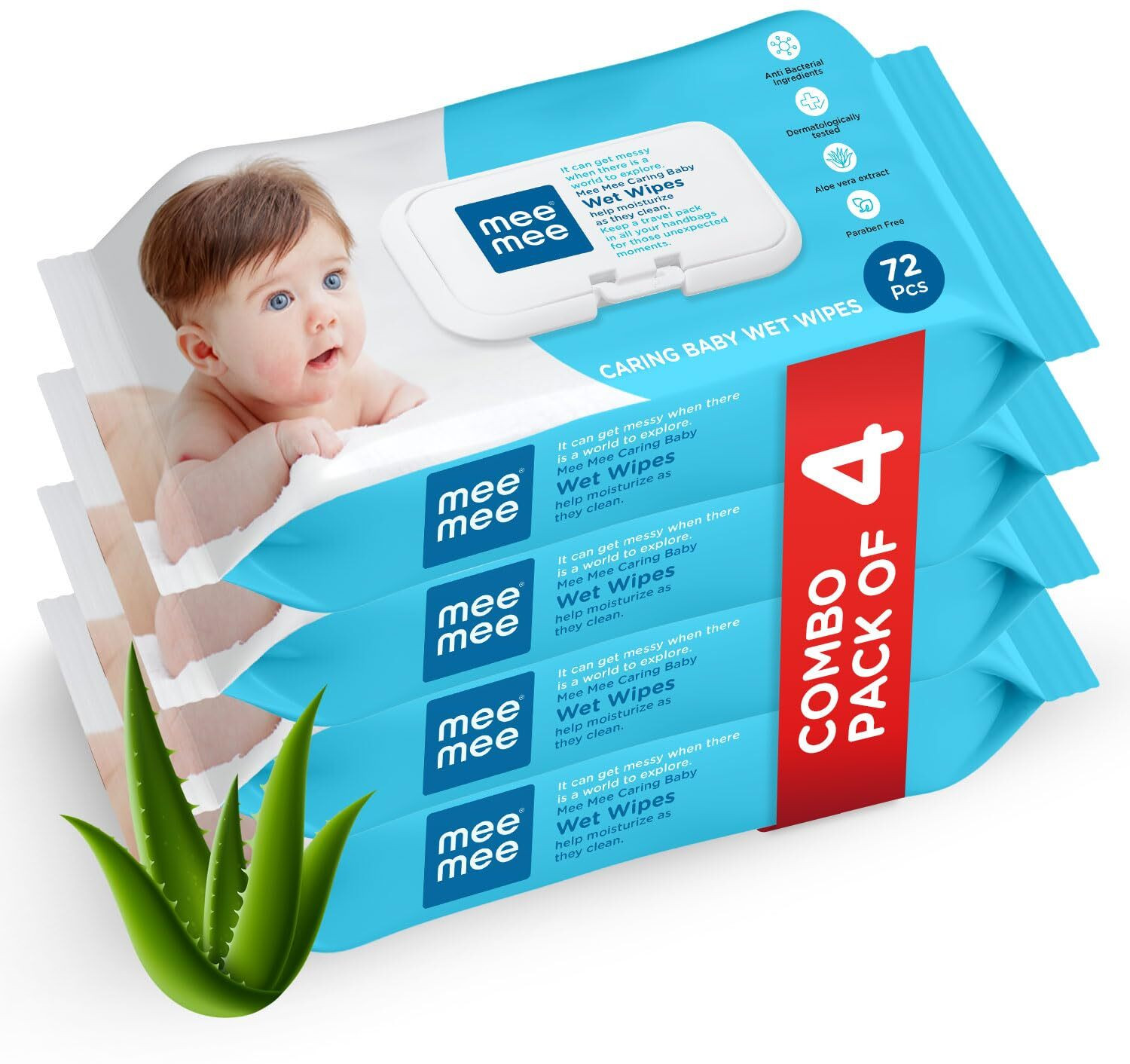 Image of MeeMee Soft Cleansing Baby Wet Wipes with Lid 72pcs (pack of 4)