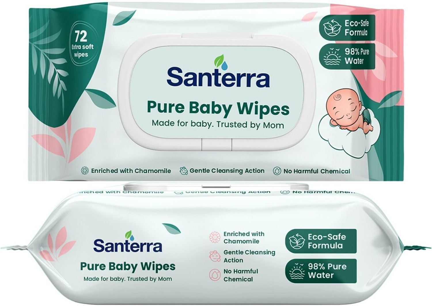 Image of Santerra Pure Baby Wipes Enriched with Chamomile & Vitamin-E Pack of 1 (72 Wipes)