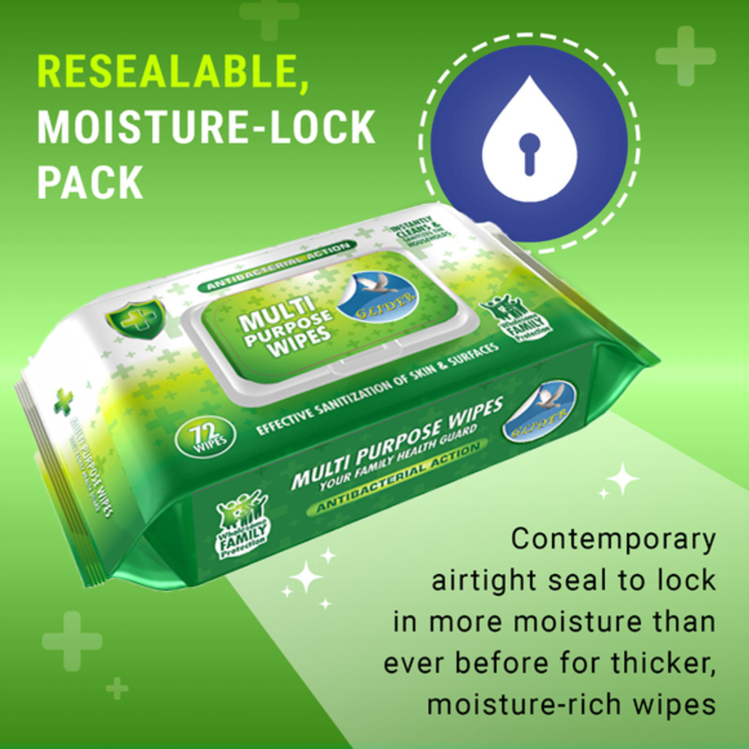 Image of GLIDER Multipurpose Wipes | Ideal for Skin & Surfaces | with Flip-top (Pack of 6