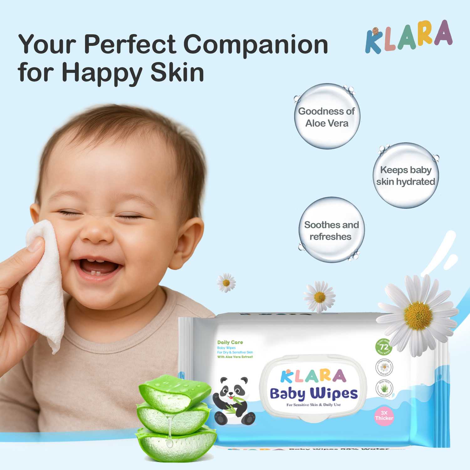 Image of Klara 99% Pure Water Baby Wipes| Rash-Free & Paraben-Free | With Lid | Pack of 1