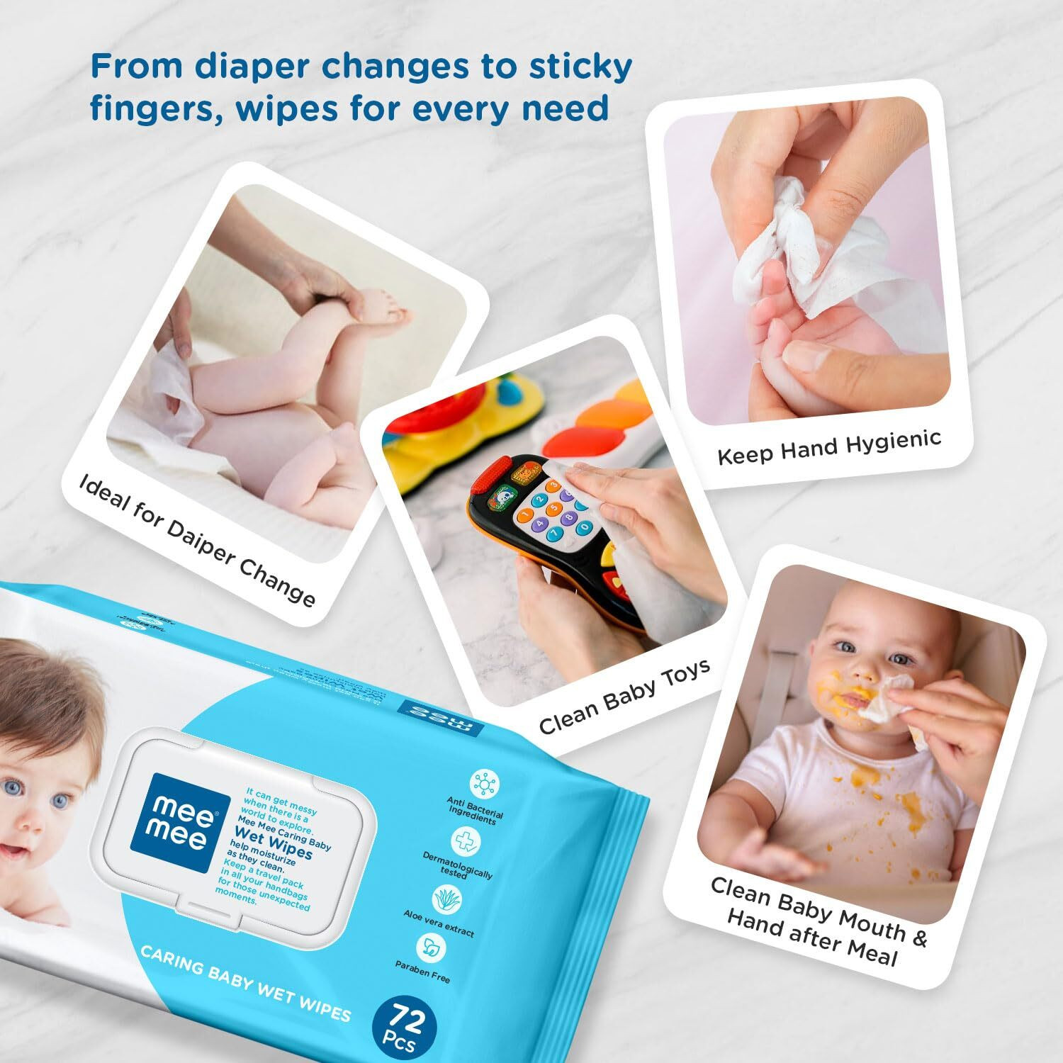 Image of MeeMee Soft Cleansing Baby Wet Wipes with Lid 72pcs (pack of 4)