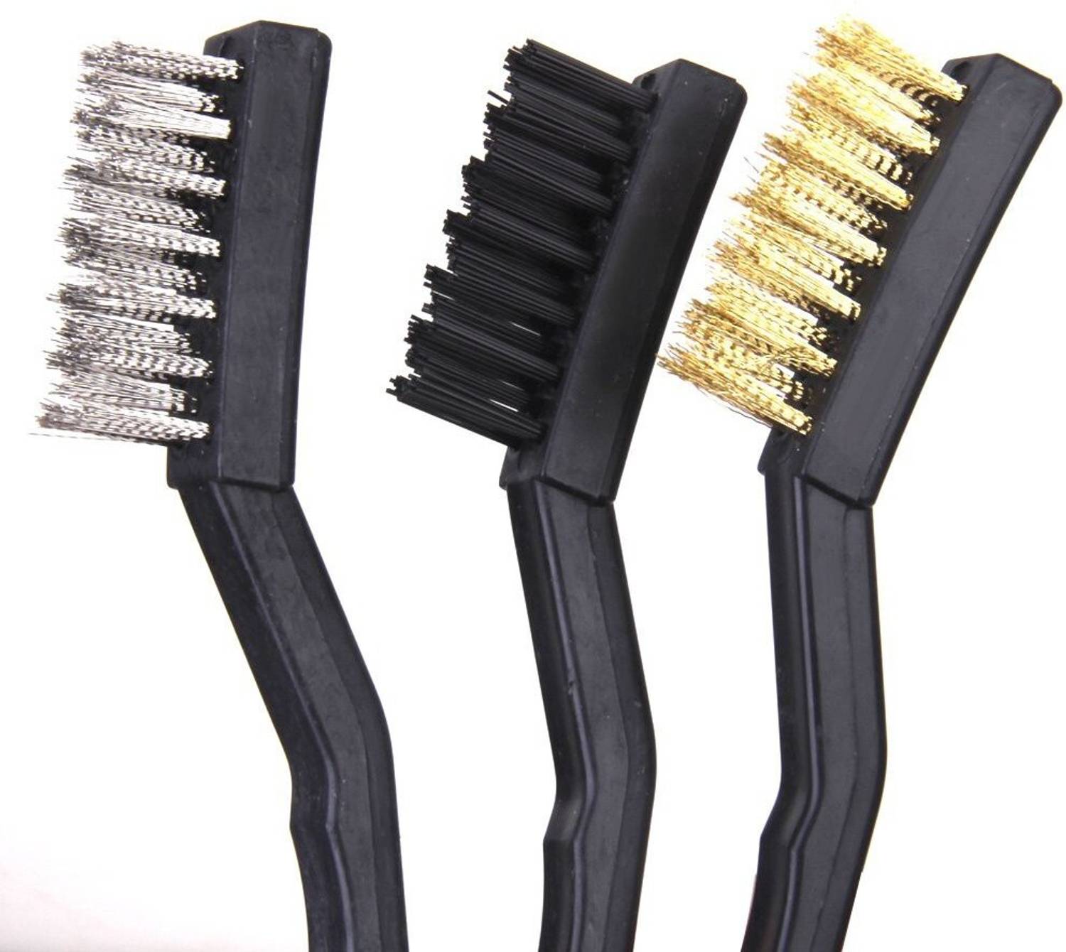 AMANZA Mini Wire Brush Set Steel Brass Nylon Cleaning Polishing 7 inch 3PC Black Strip Brush