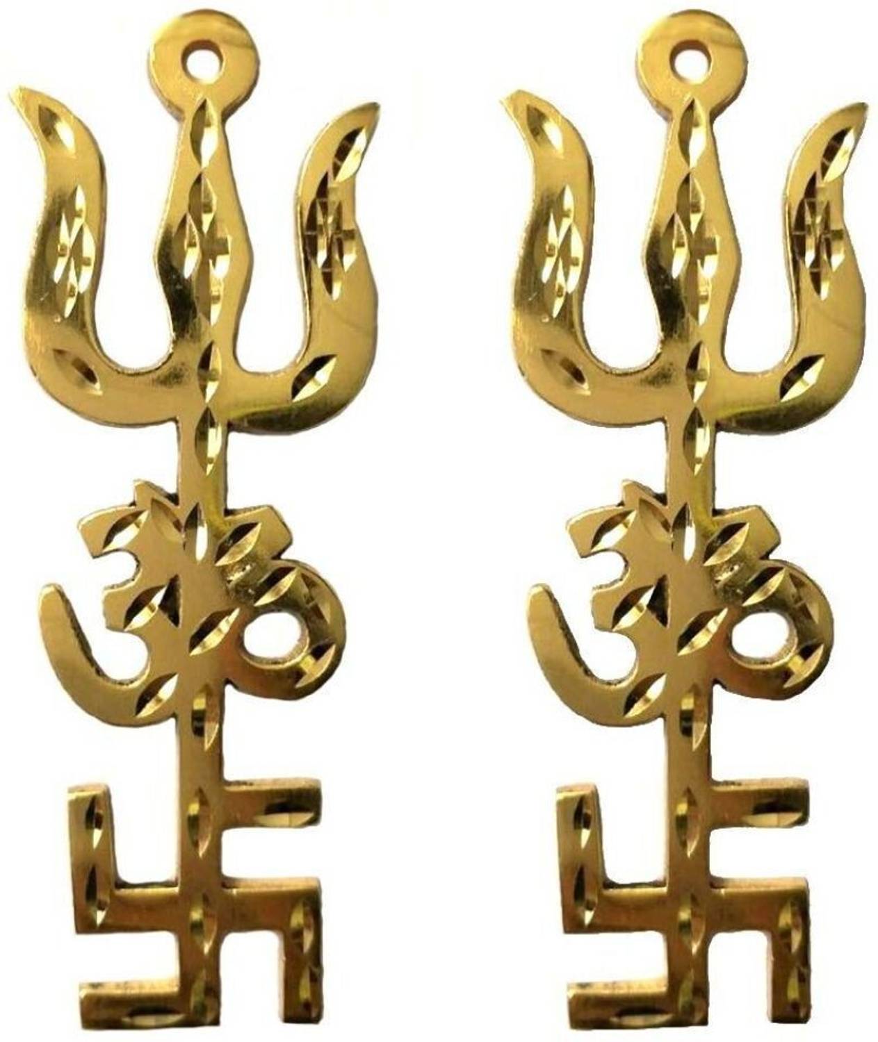 Aanshi shoppe Swastik Om Trishul Trishakti Yantra / Brass 6 Inch (Pack Of 2 ) Brass Yantra