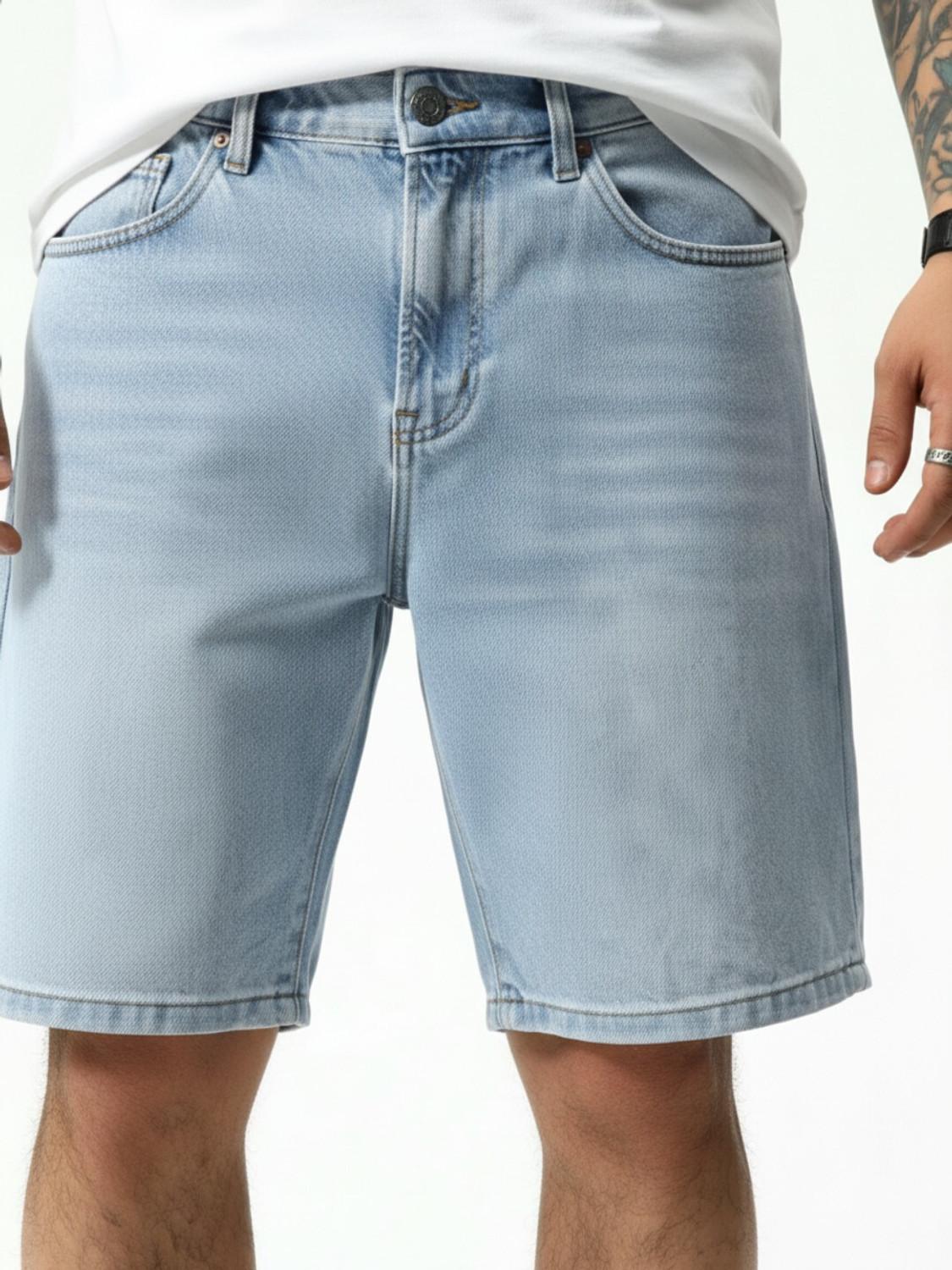 Image of Rawlane Solid Men Light Blue Regular Shorts