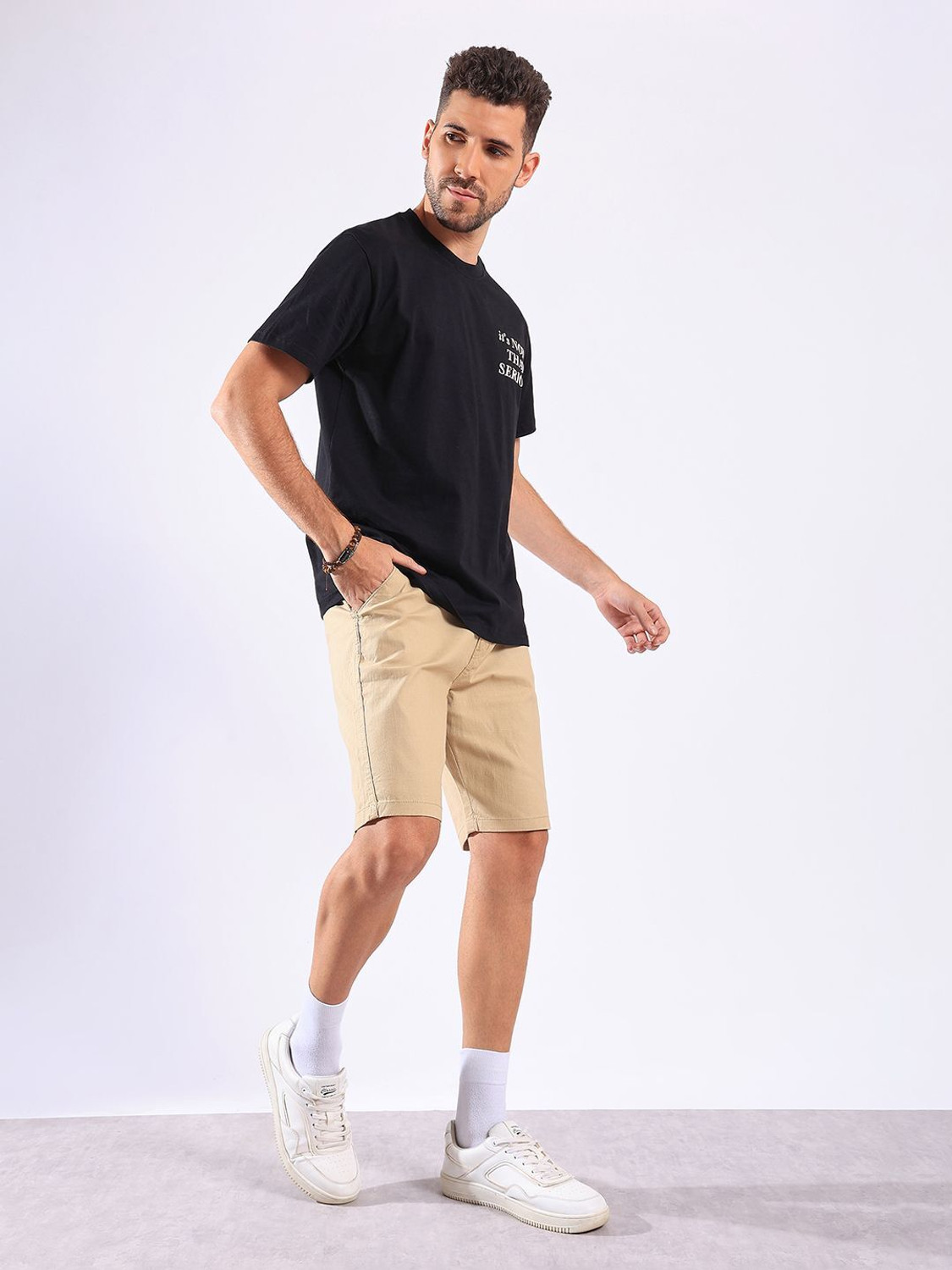 Image of Hence Solid Men Beige Chino Shorts