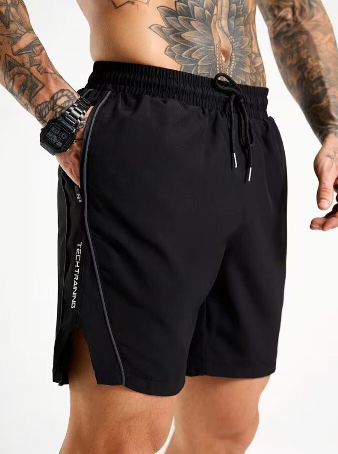 Image of coastal clothier Striped Men Black Gym Shorts