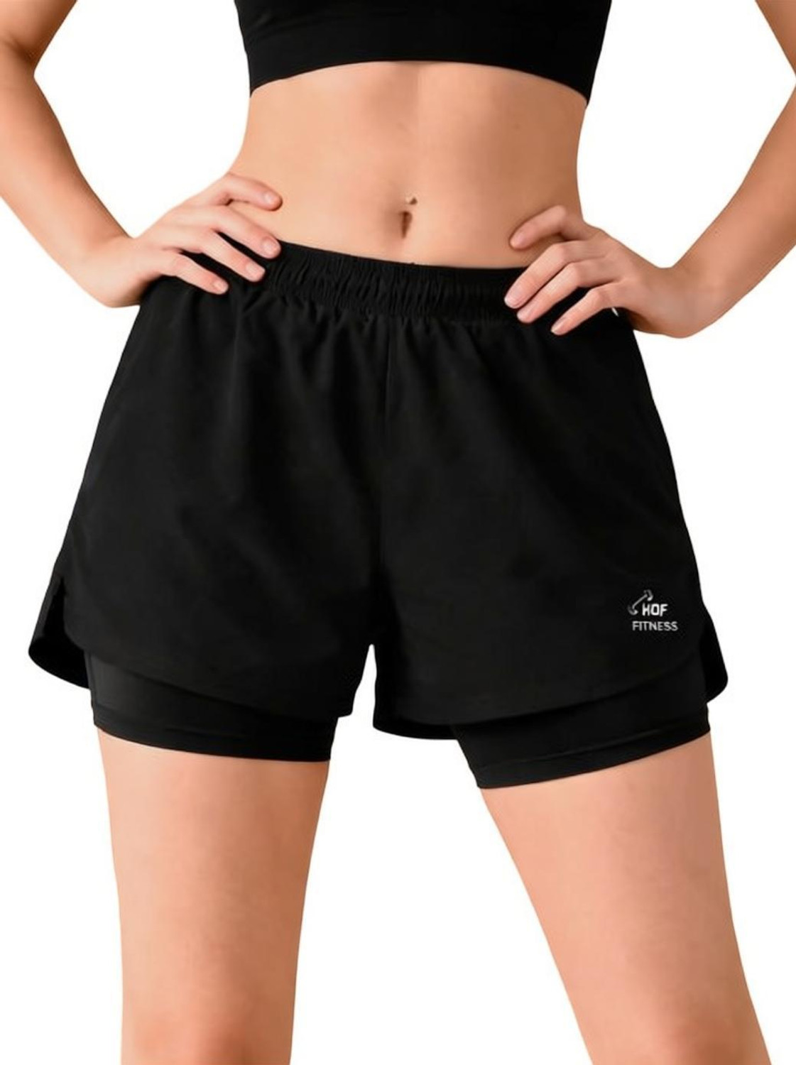 HOUSE OF FUSION Solid Women Black Sports Shorts