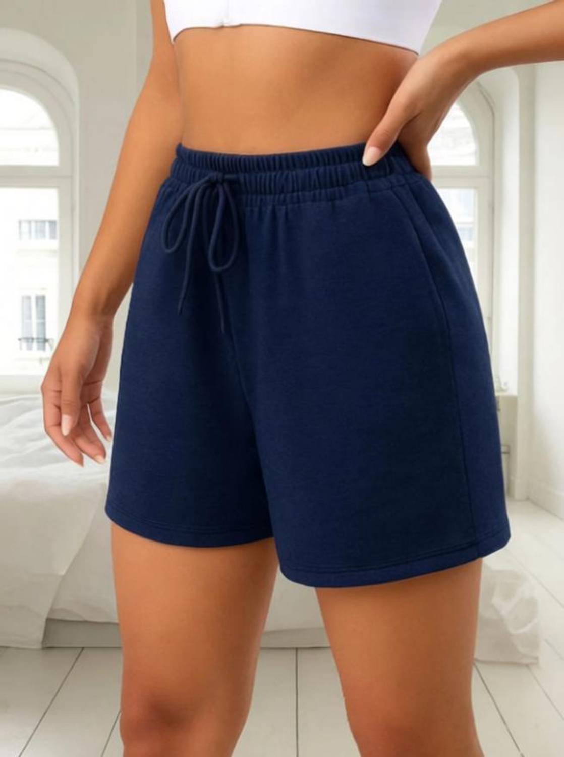 APNEX Solid Women Dark Blue Casual Shorts, Basic Shorts, Gym Shorts