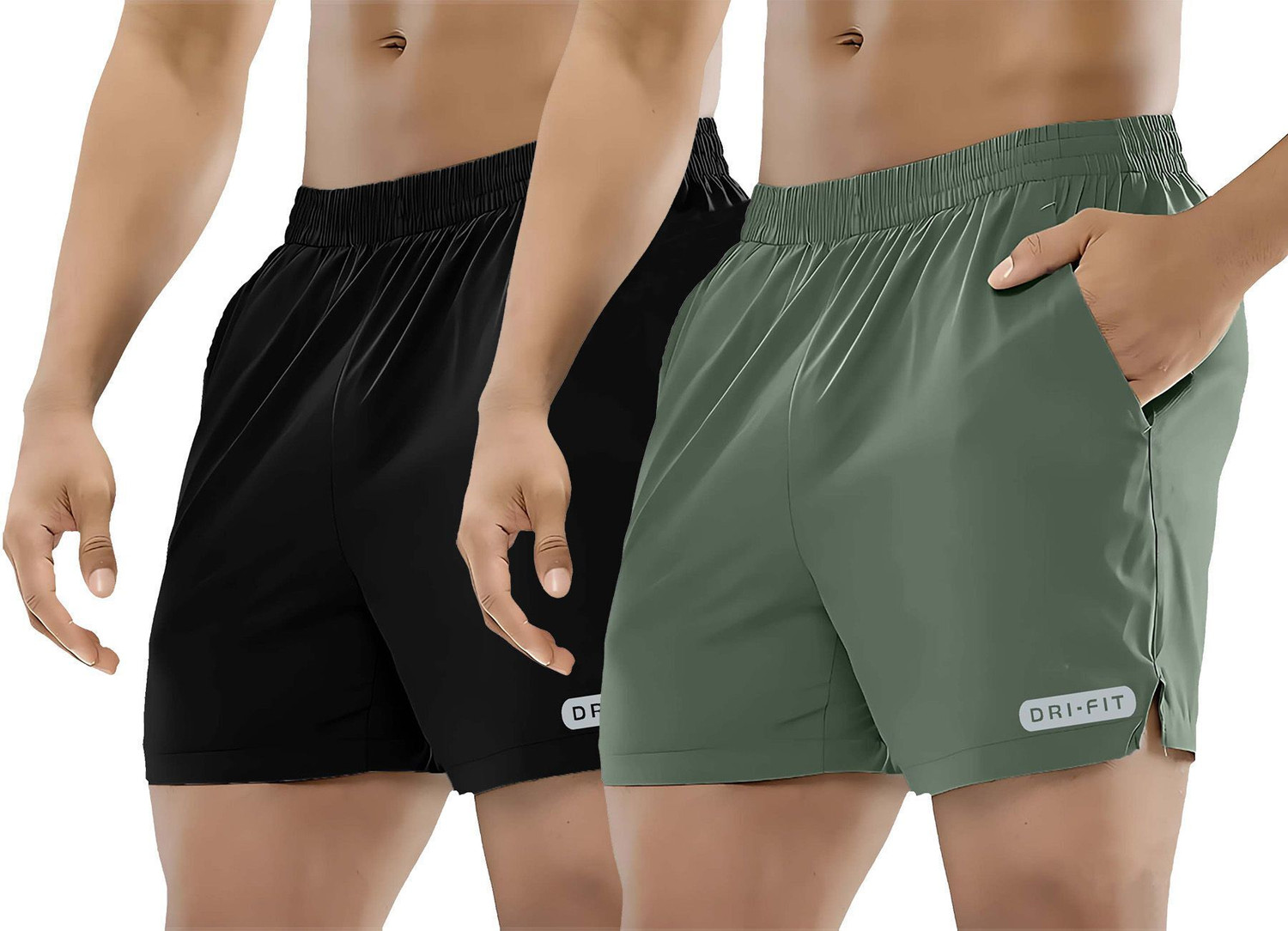 Image of PRAVAHA Solid Men Green, Black Gym Shorts