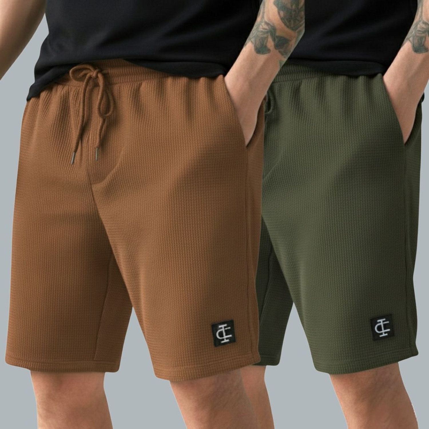 Image of INDICLUB Self Design Men Brown, Green Casual Shorts