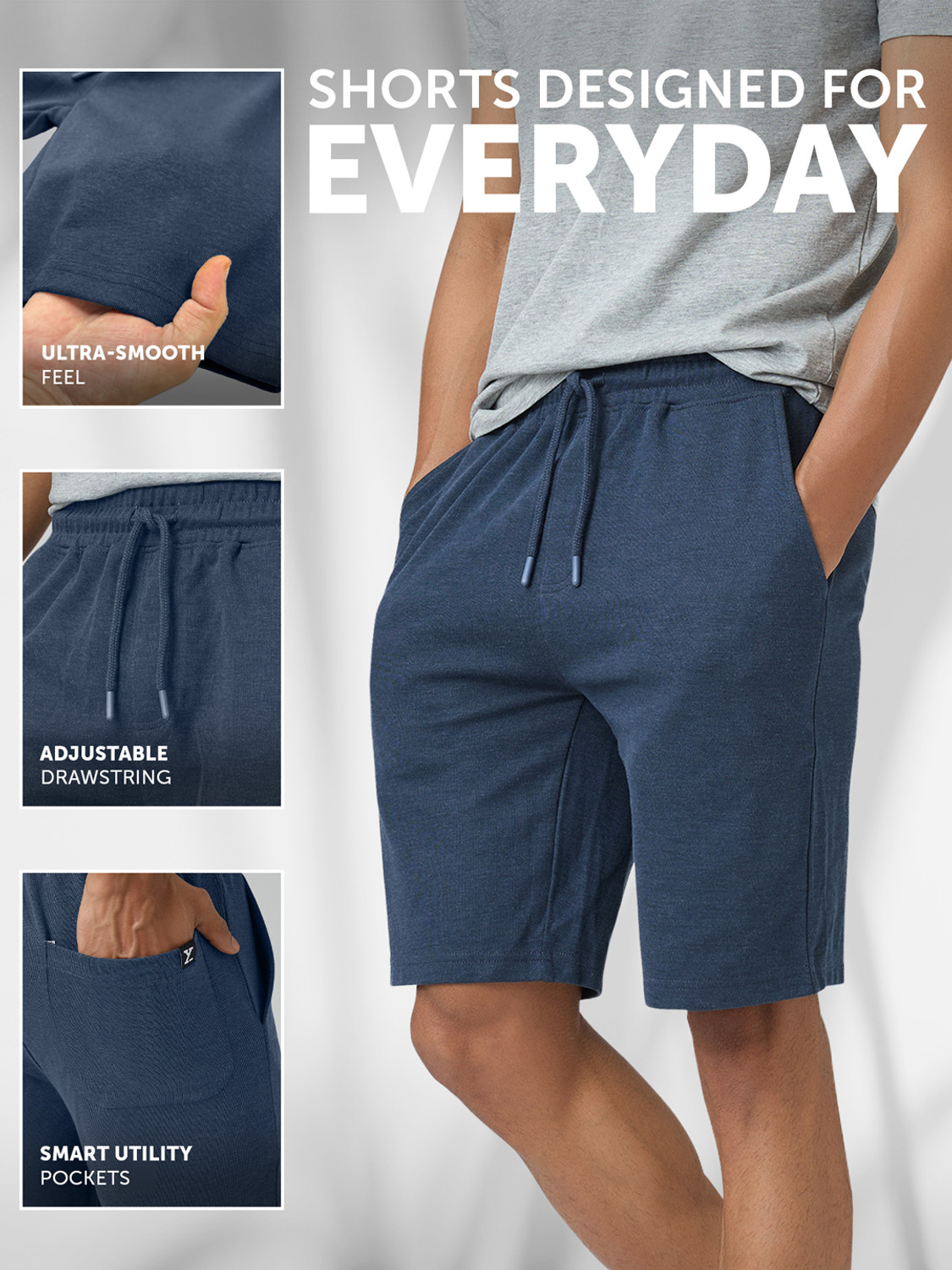 Image of XYXX Solid Men Dark Blue Casual Shorts
