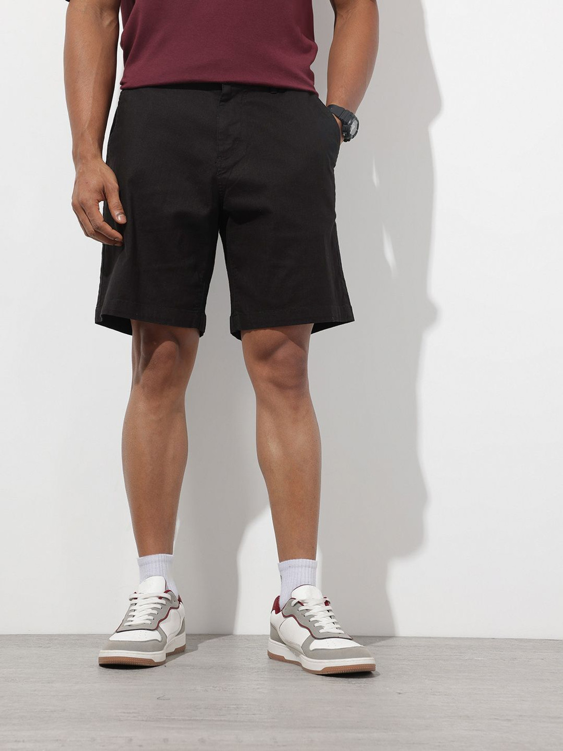 Image of Roadster Solid Men Black Regular Shorts