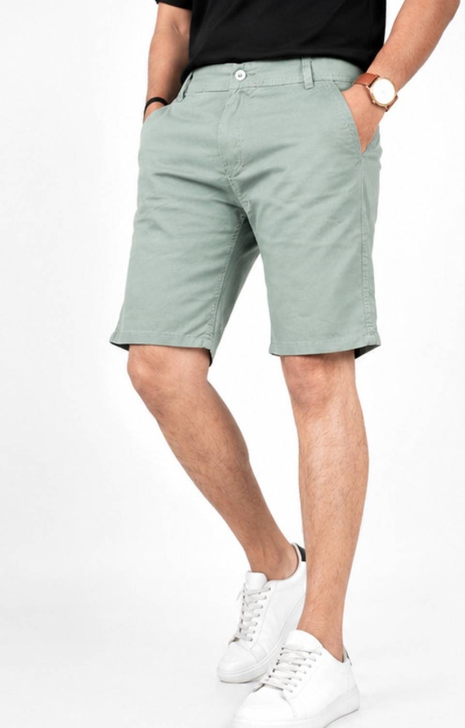 AHBV Solid Men Light Green Chino Shorts