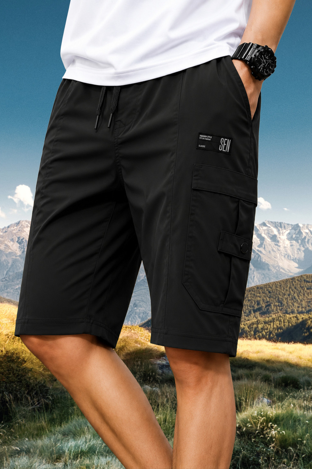 Image of TRONX Printed Men Black Cargo Shorts