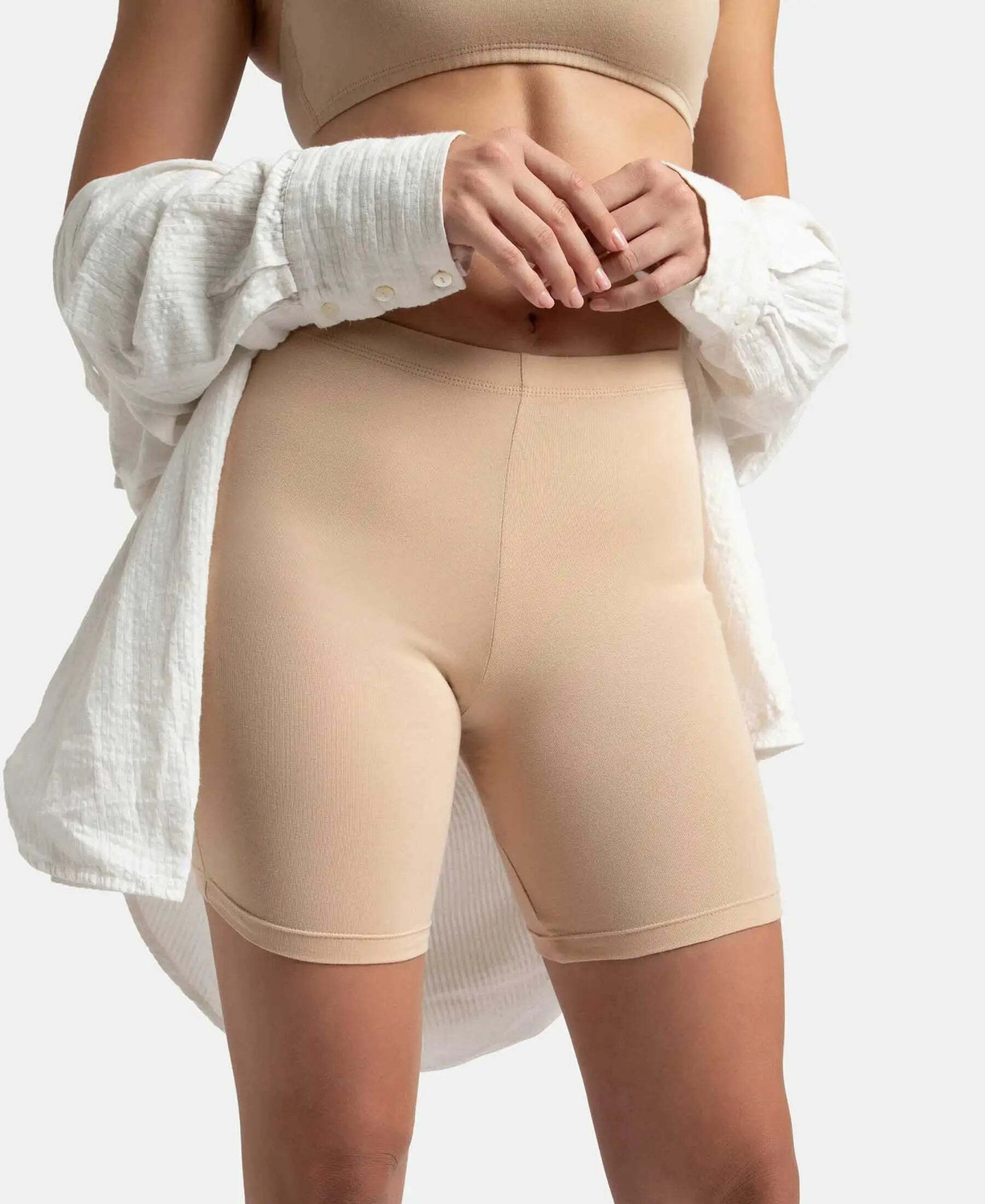 Image of JOCKEY 1529 High Coverage Super Combed Cotton Elastane Stretch Women Boy Short Beige Panty