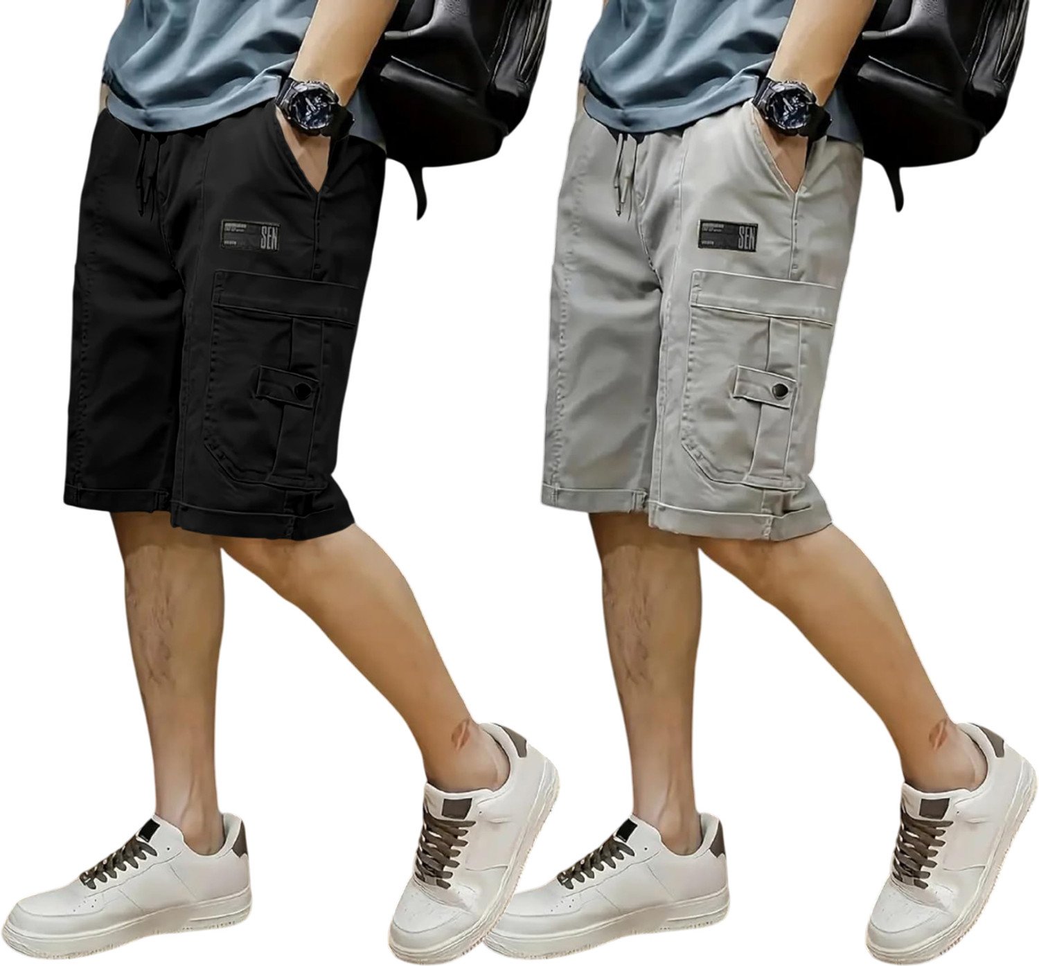 Image of ZARTHA Solid Men Black, Grey Cargo Shorts