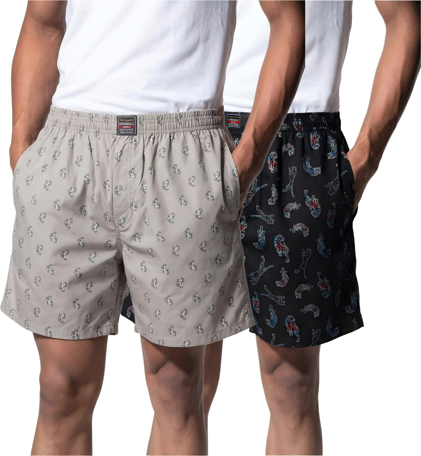 Image of Zafly Pack of 2 Printed Men Grey, Black Boxer Shorts