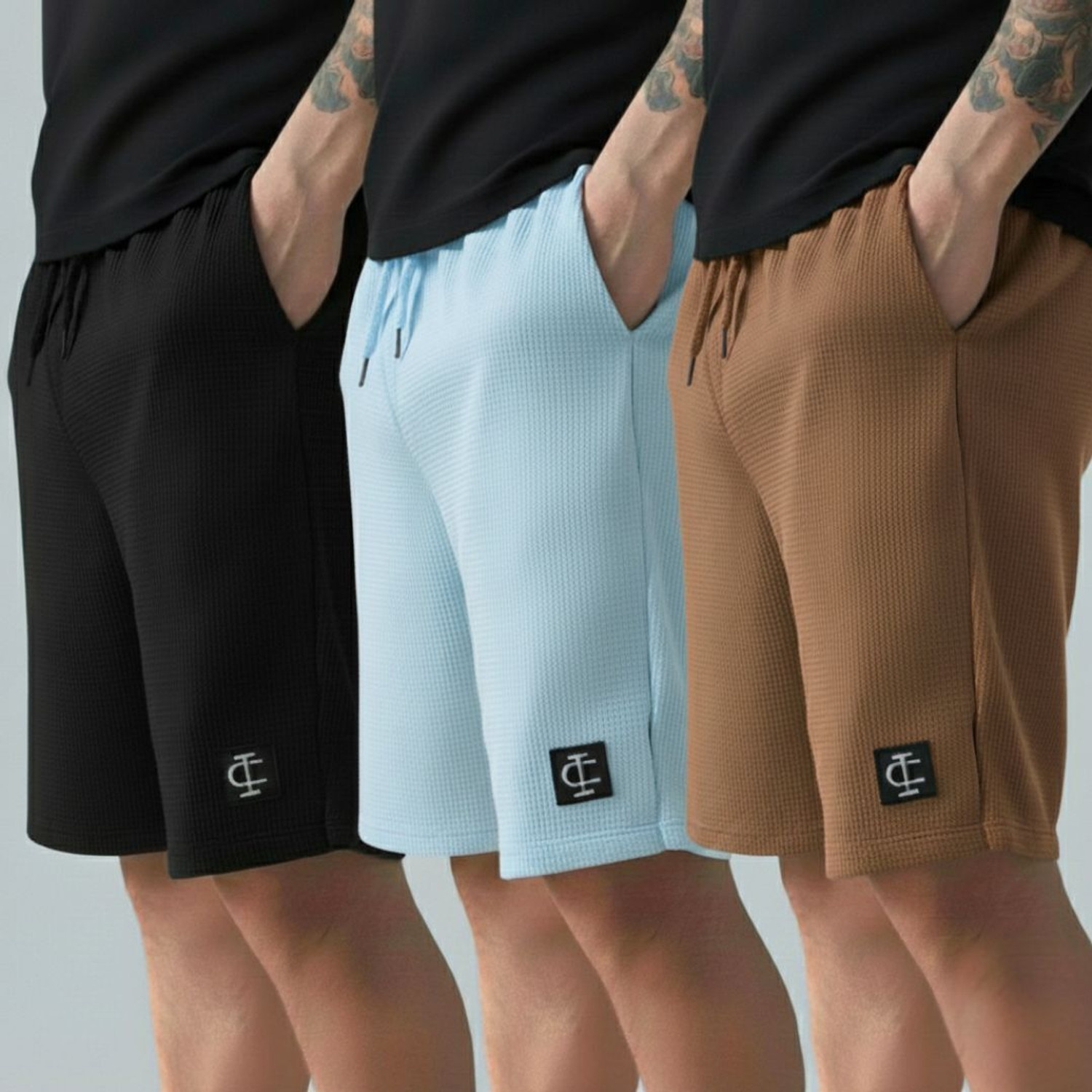 Image of INDICLUB Self Design Men Black, Brown, Light Blue Sports Shorts