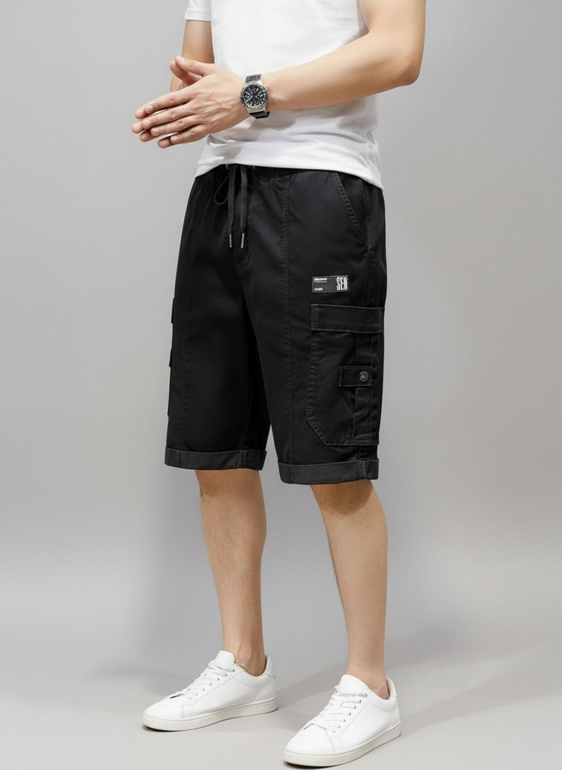 Image of UWALD CREATION Solid Men Multicolor Cargo Shorts