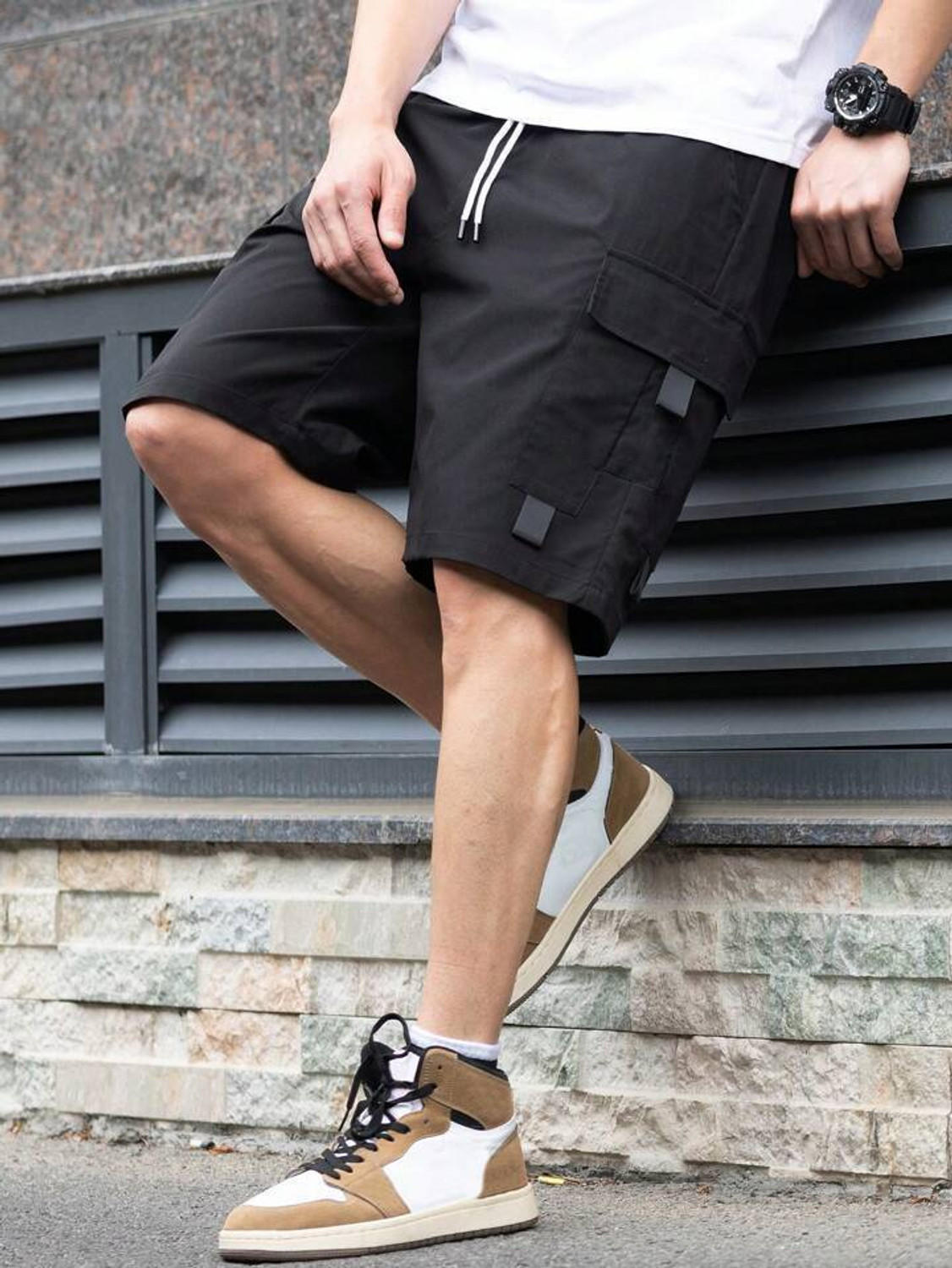 Image of TYRELL Solid Men Black Cargo Shorts