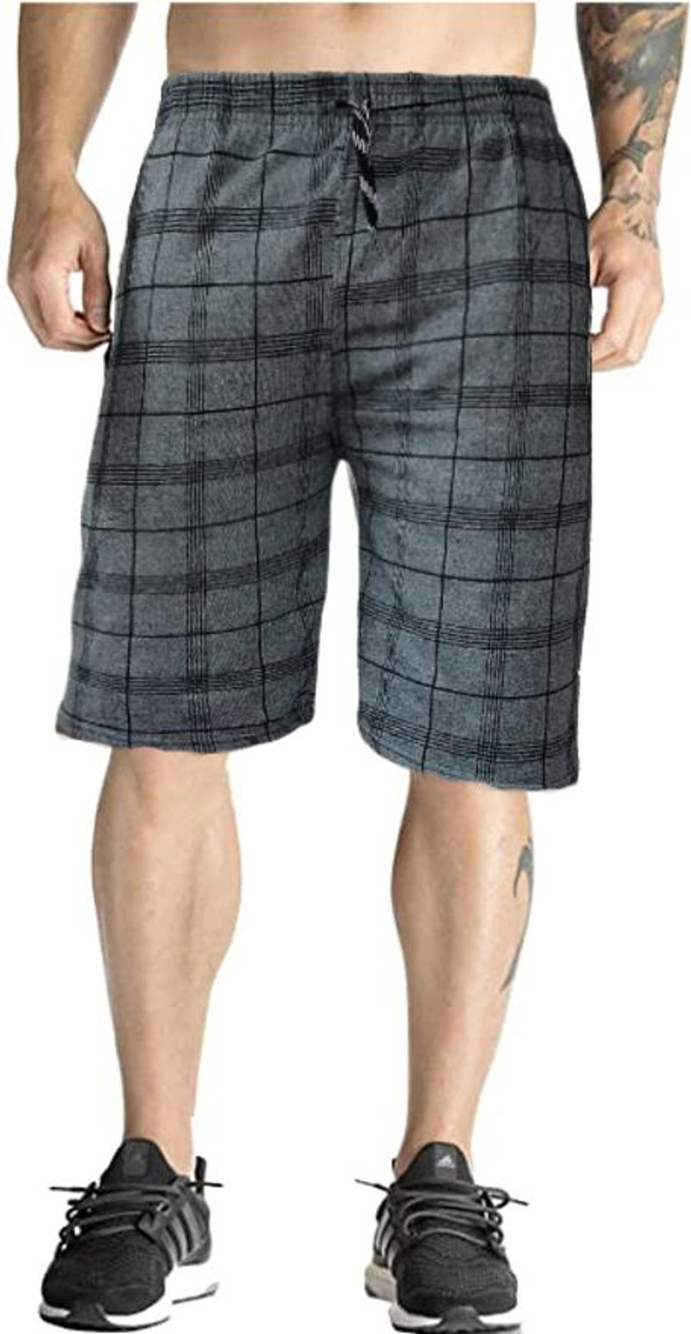 Image of Sathvik Tex Checkered Men Blue Bermuda Shorts