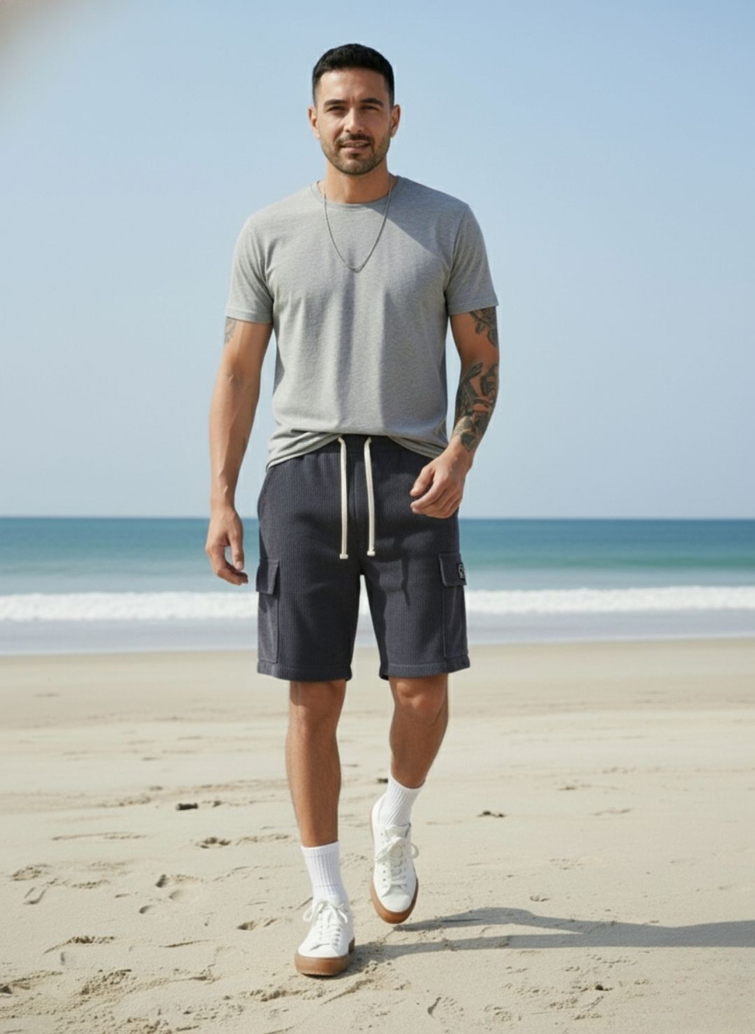 Image of INDICLUB Self Design Men Dark Grey Cargo Shorts