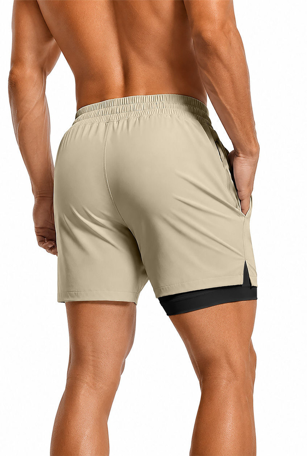 Image of PRAVAHA Solid, Self Design Men Beige Gym Shorts