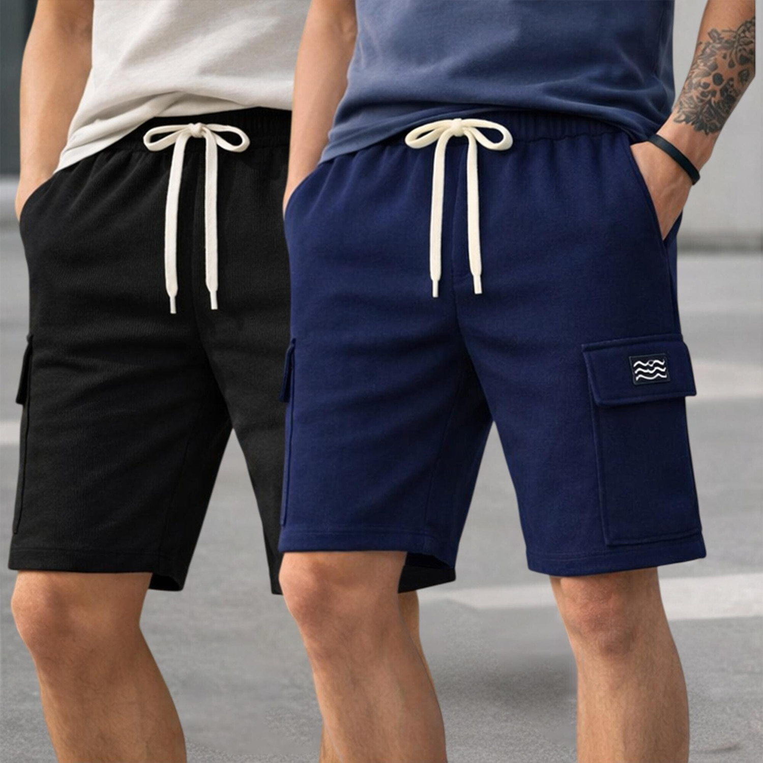 Image of METRONAUT Men pack 2 Solid Drawstring Waist Casual Knee Length Shorts Solid Men Multicolor Basic Shorts