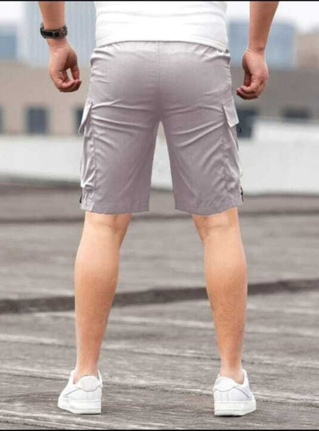 Image of RGN Solid Men Grey Cargo Shorts