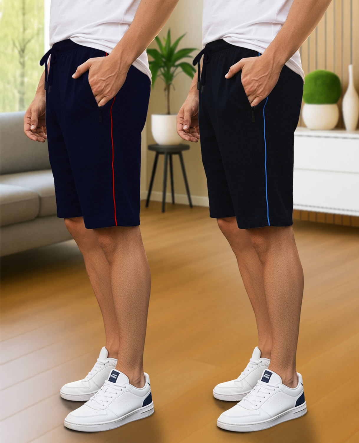 Image of FEEL TRACK Solid Men Black, Dark Blue Regular Shorts