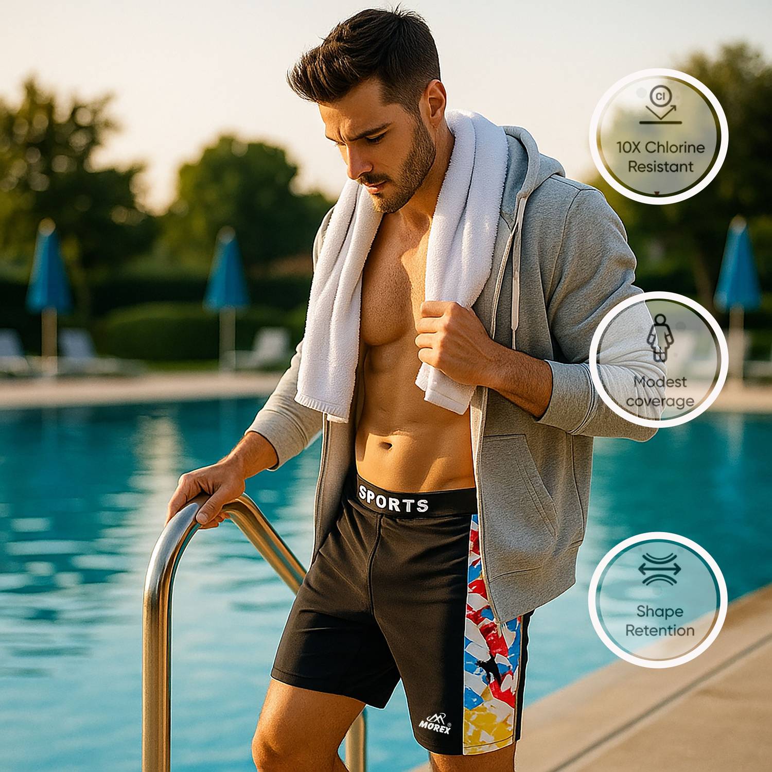 MOREX Printed Men Black Swim Shorts, Sports Shorts, Board/Swim