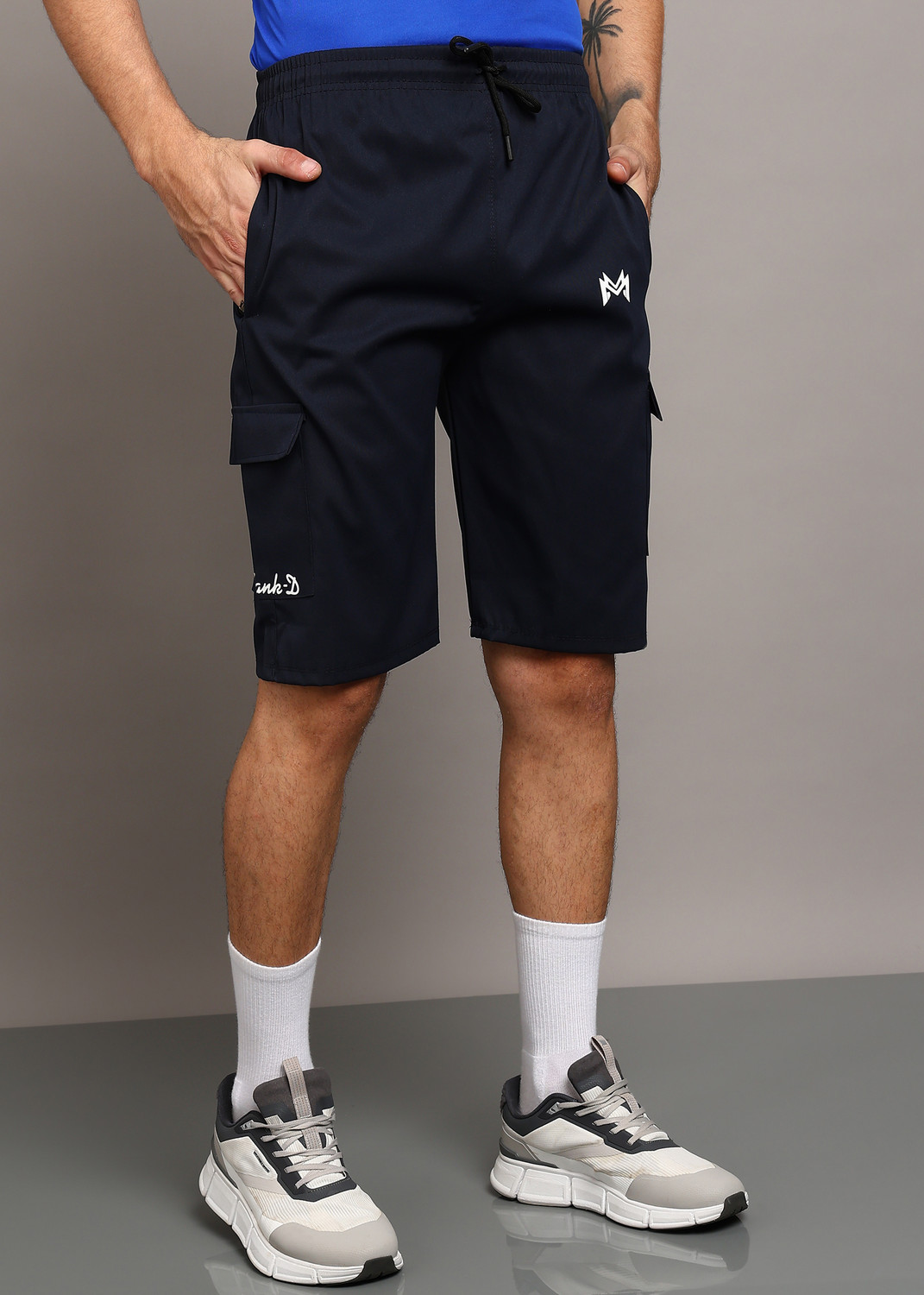 Image of mank D Printed Men Blue, Grey Cargo Shorts