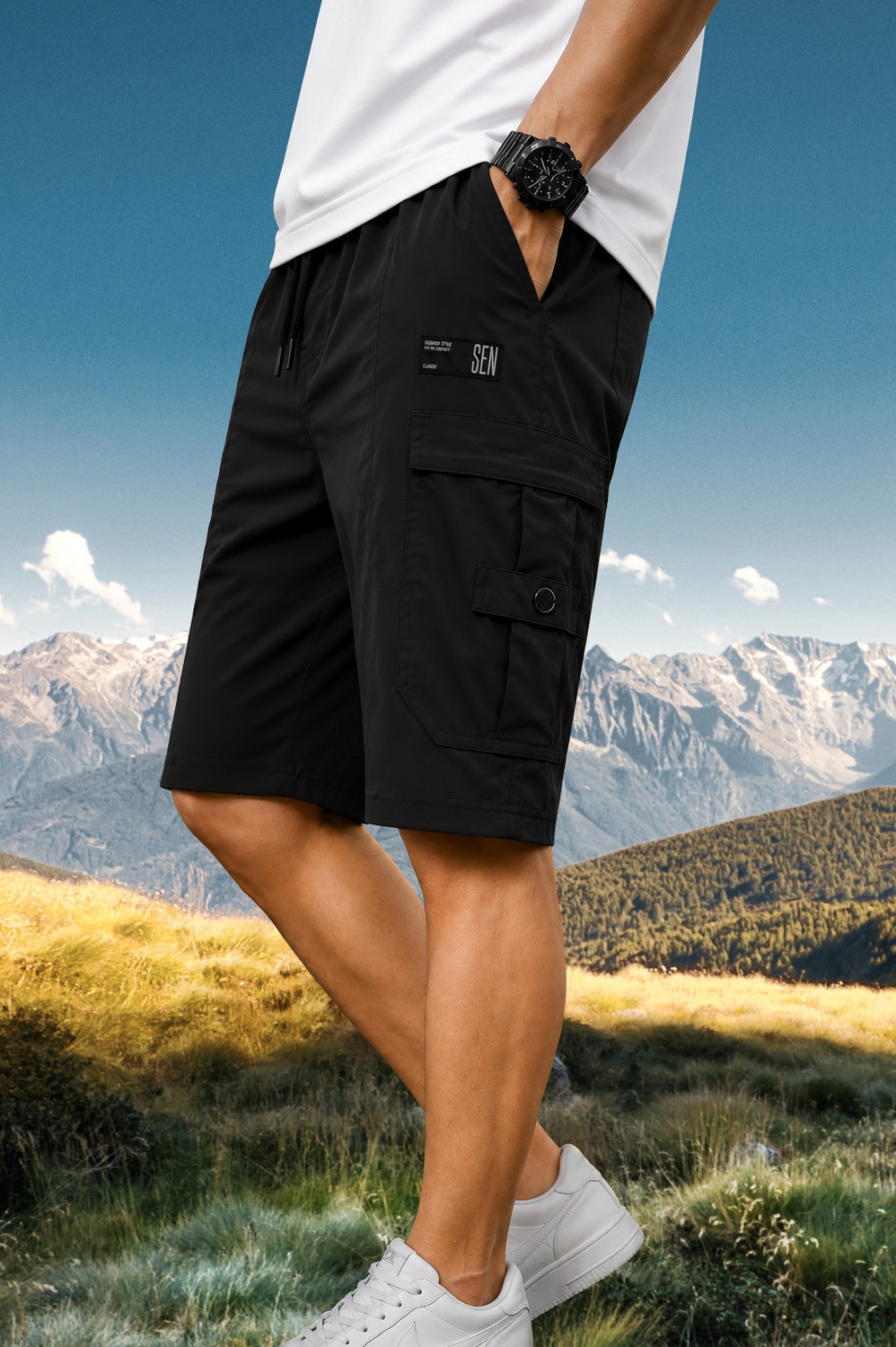 Image of TRONX Printed Men Black Cargo Shorts
