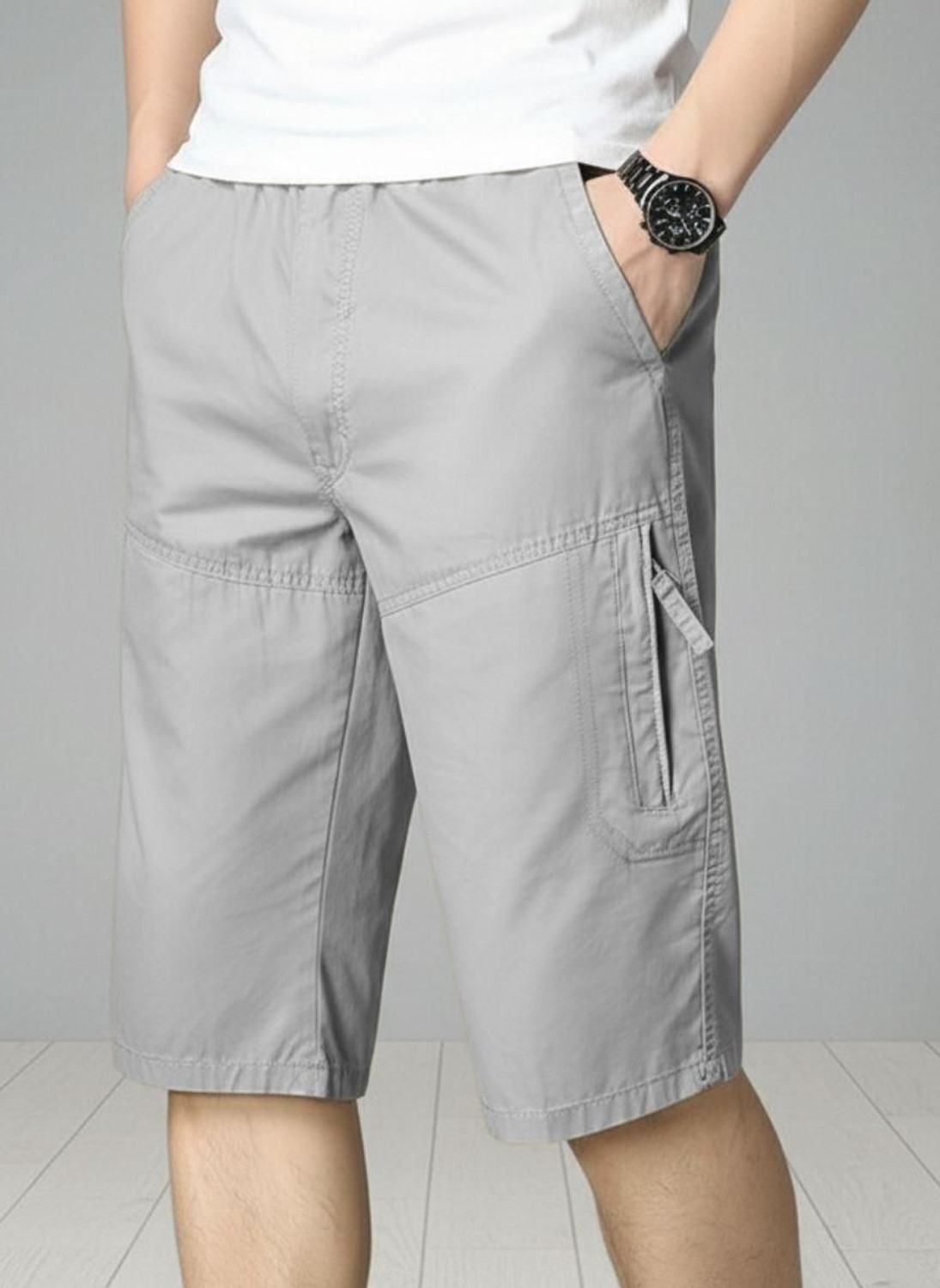Image of METRONAUT Cargo Short Solid Men Grey Cargo Shorts