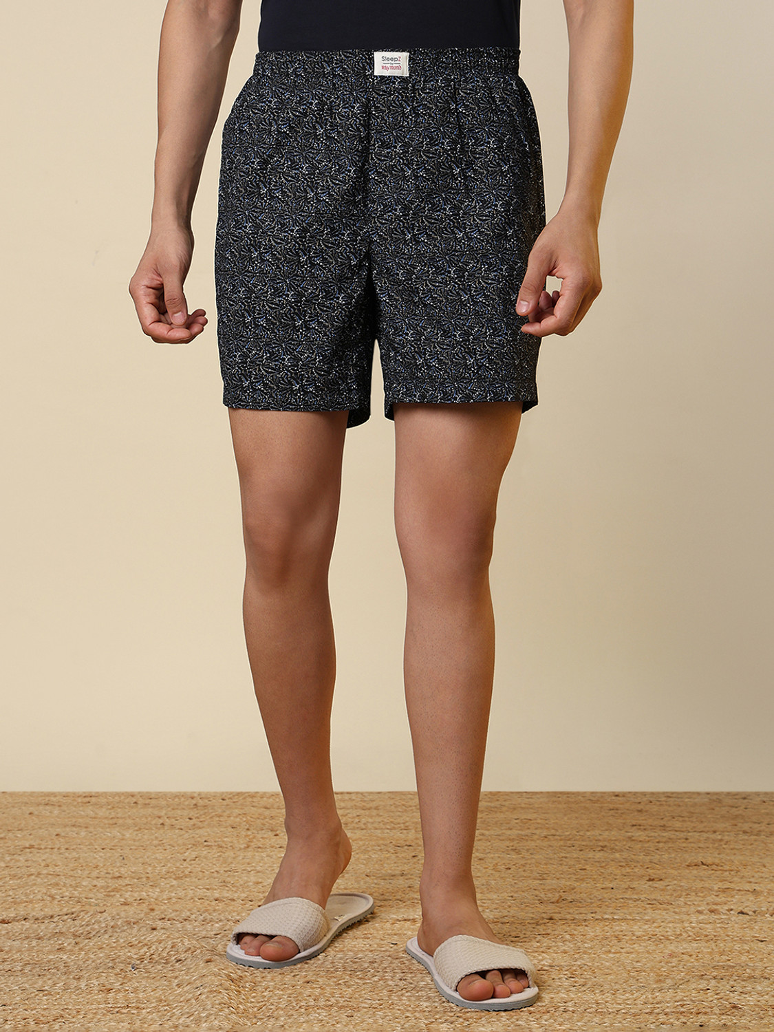 Image of SLEEPZ BY RAYMOND Printed Men Black Boxer Shorts