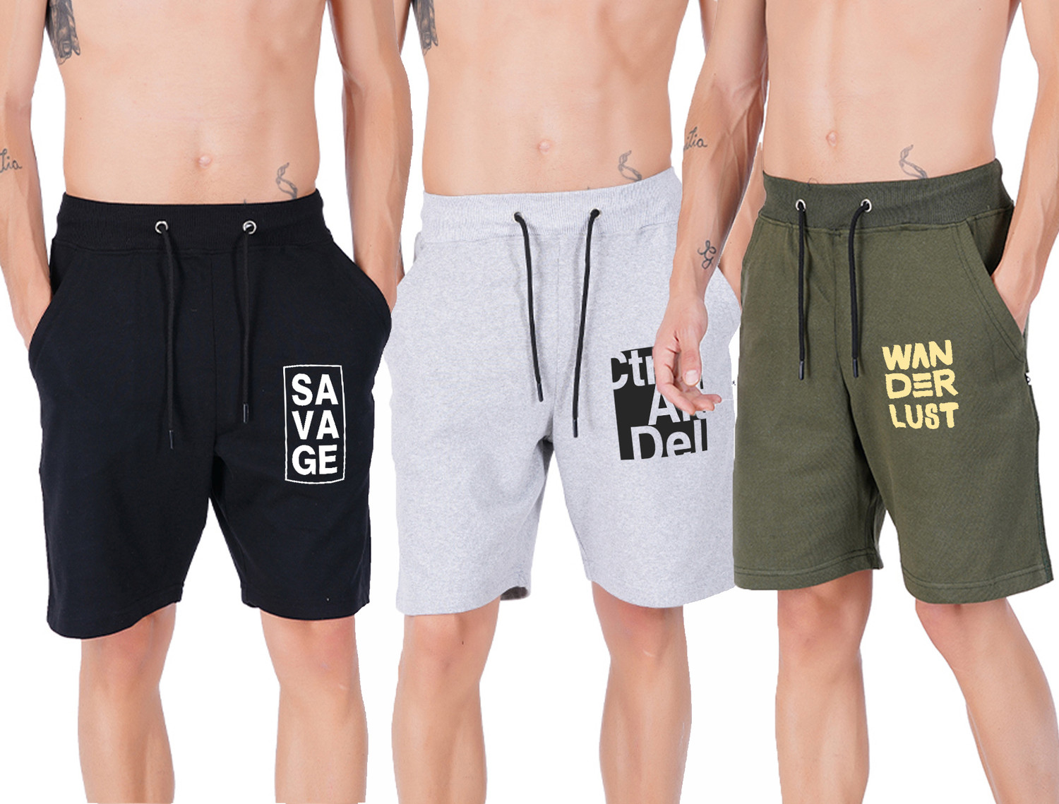 Image of Southcity Graphic Print Men Black, Grey, Green Regular Shorts