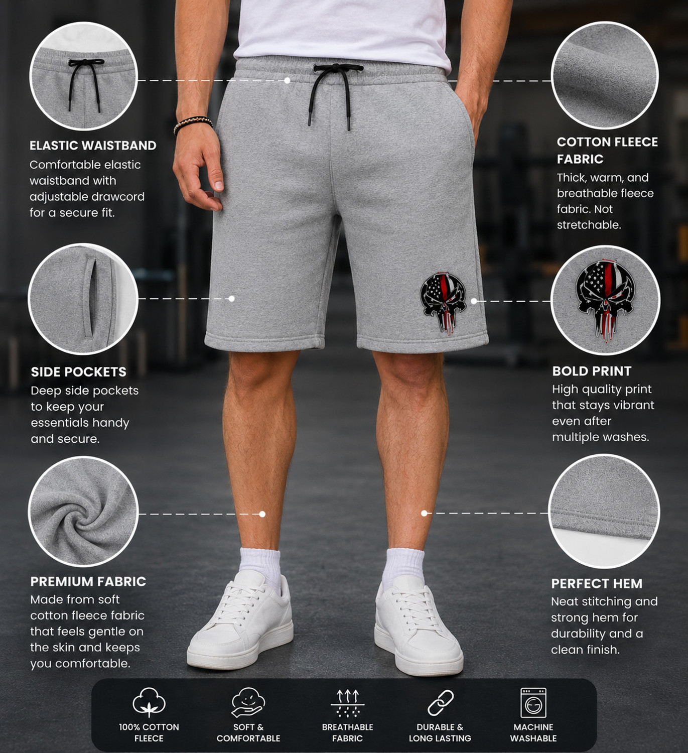 Image of TENRUN Graphic Print Men Black, Grey, Blue Gym Shorts, Casual Shorts