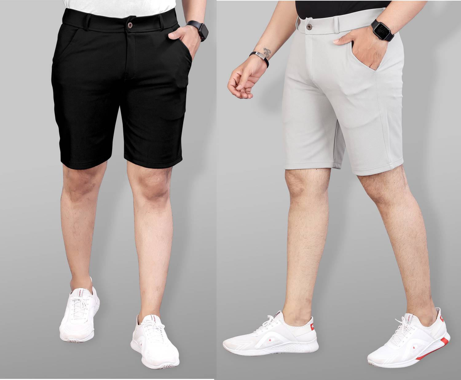 INDICLUB Men Black Silver Sports Shorts Pack of 2 - Image 1
