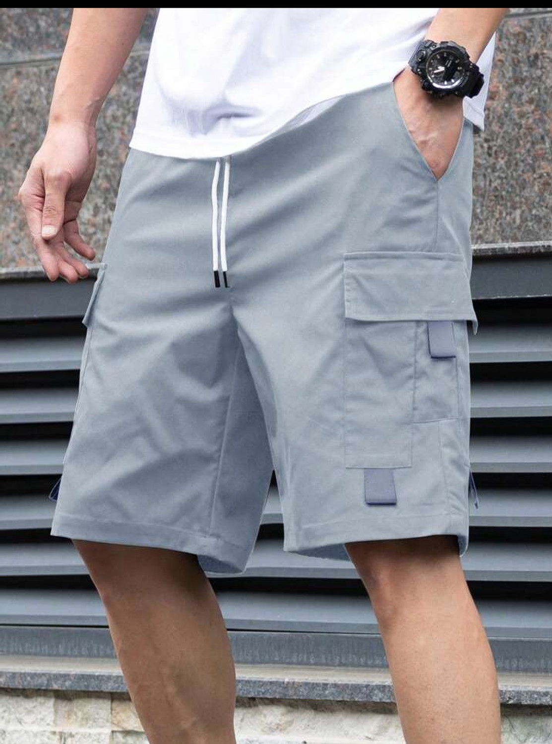 Image of TorontoCN Solid Men Grey Cargo Shorts