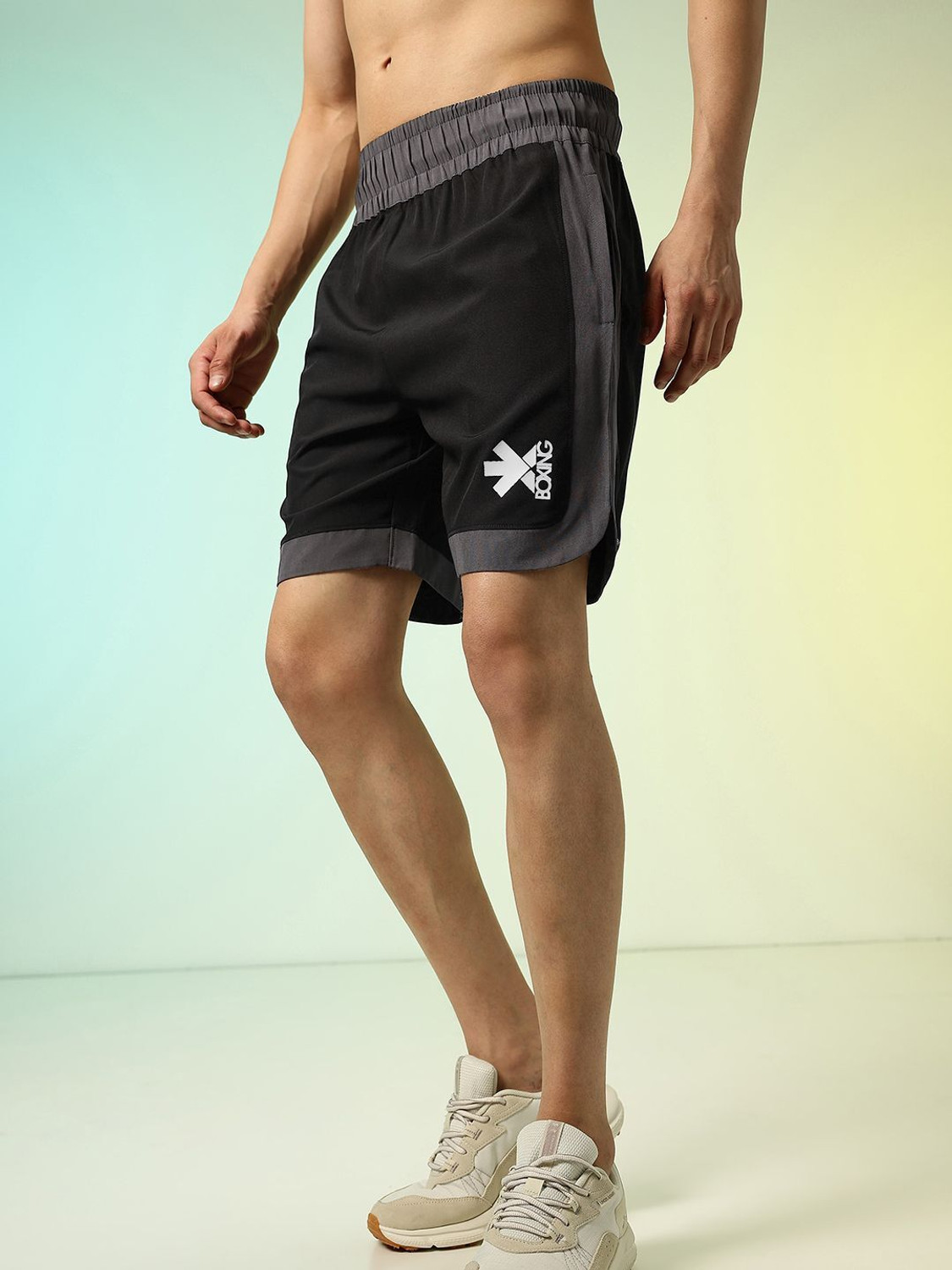 Image of HRX by Hrithik Roshan Striped Men Grey, Black Sports Shorts
