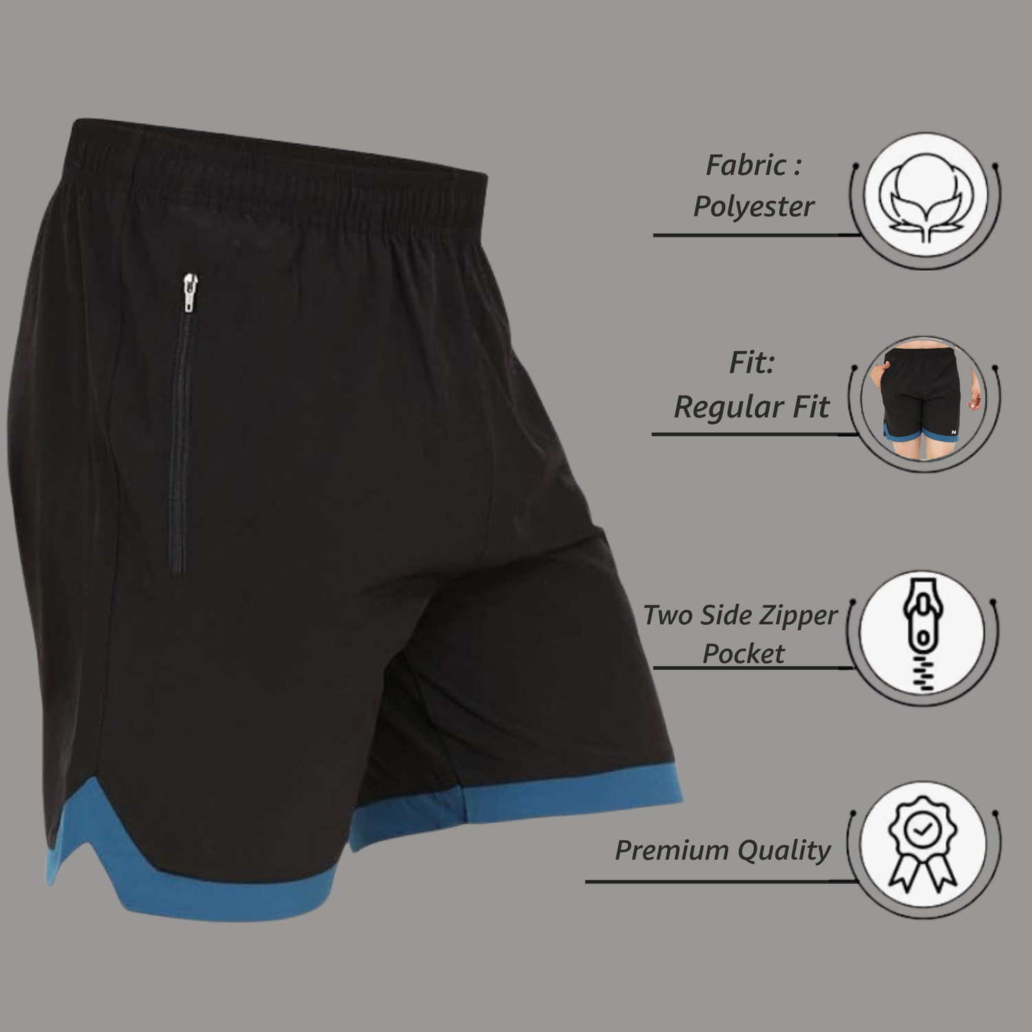 Image of jaxcion Solid Men Black, Light Blue Regular Shorts, Running Shorts, Gym Shorts, Cycling Shorts, Sports Shorts