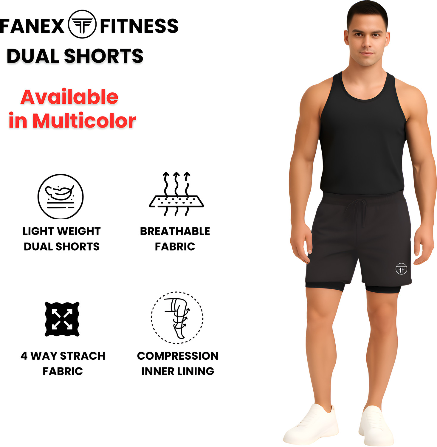 Image of FANEX FITNESS Solid Men Dark Grey Gym Shorts, Running Shorts, Sports Shorts, Compression Shorts