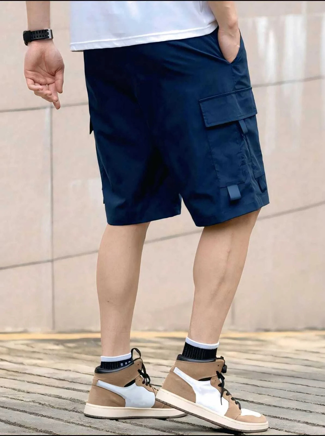 Image of TorontoCN Solid Men Dark Blue Cargo Shorts