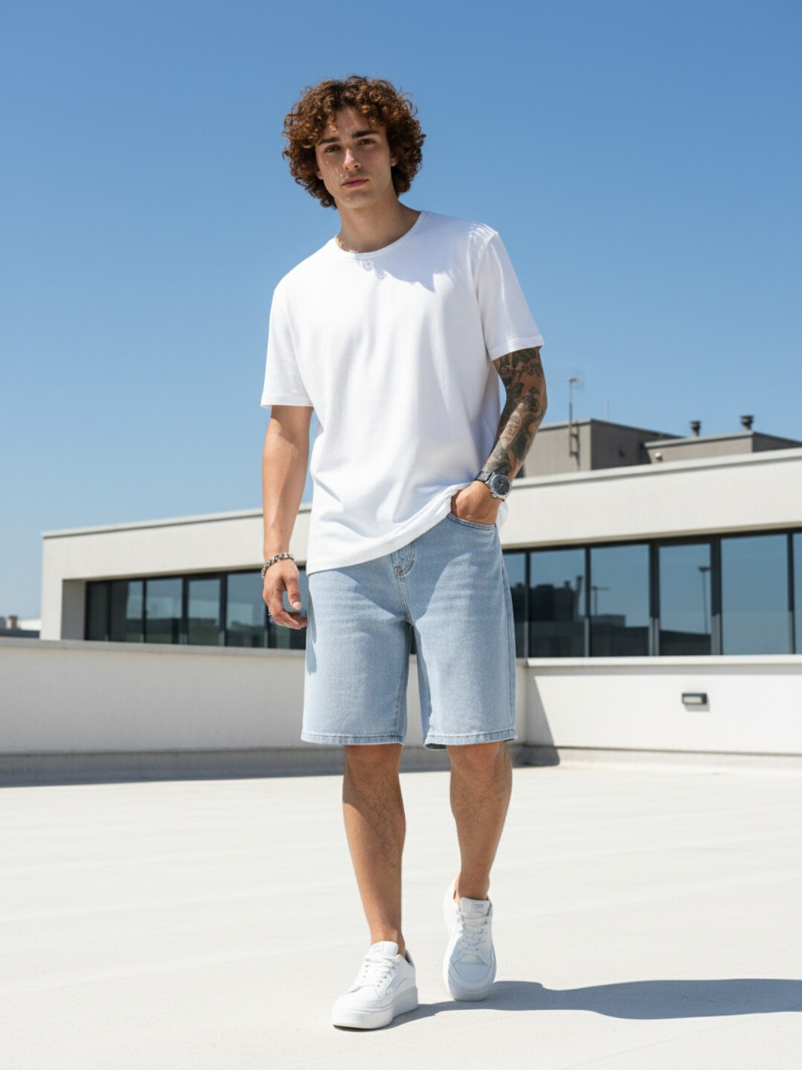 Image of Rawlane Solid Men Light Blue Regular Shorts