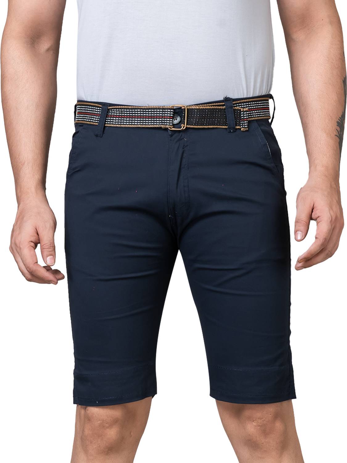 Amaara Self Design Men Dark Blue Chino Shorts