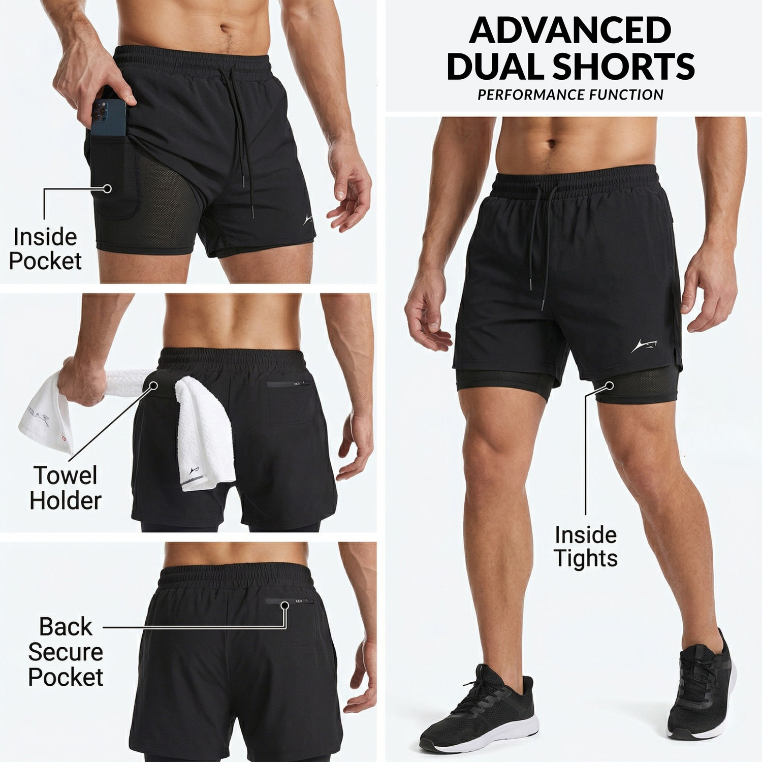 Image of Prosharx Color Block Men Black Sports Shorts, Gym Shorts, Compression Shorts